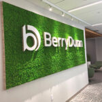 Moss wall, company logos, green design, moss wall installation, interior landscaping